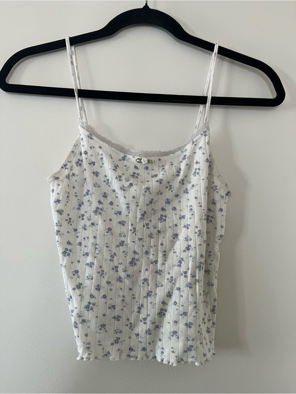 Aerie White Blue Ditsy Floral Cami Tank XS 100% Cotton Cottagecore Coquette